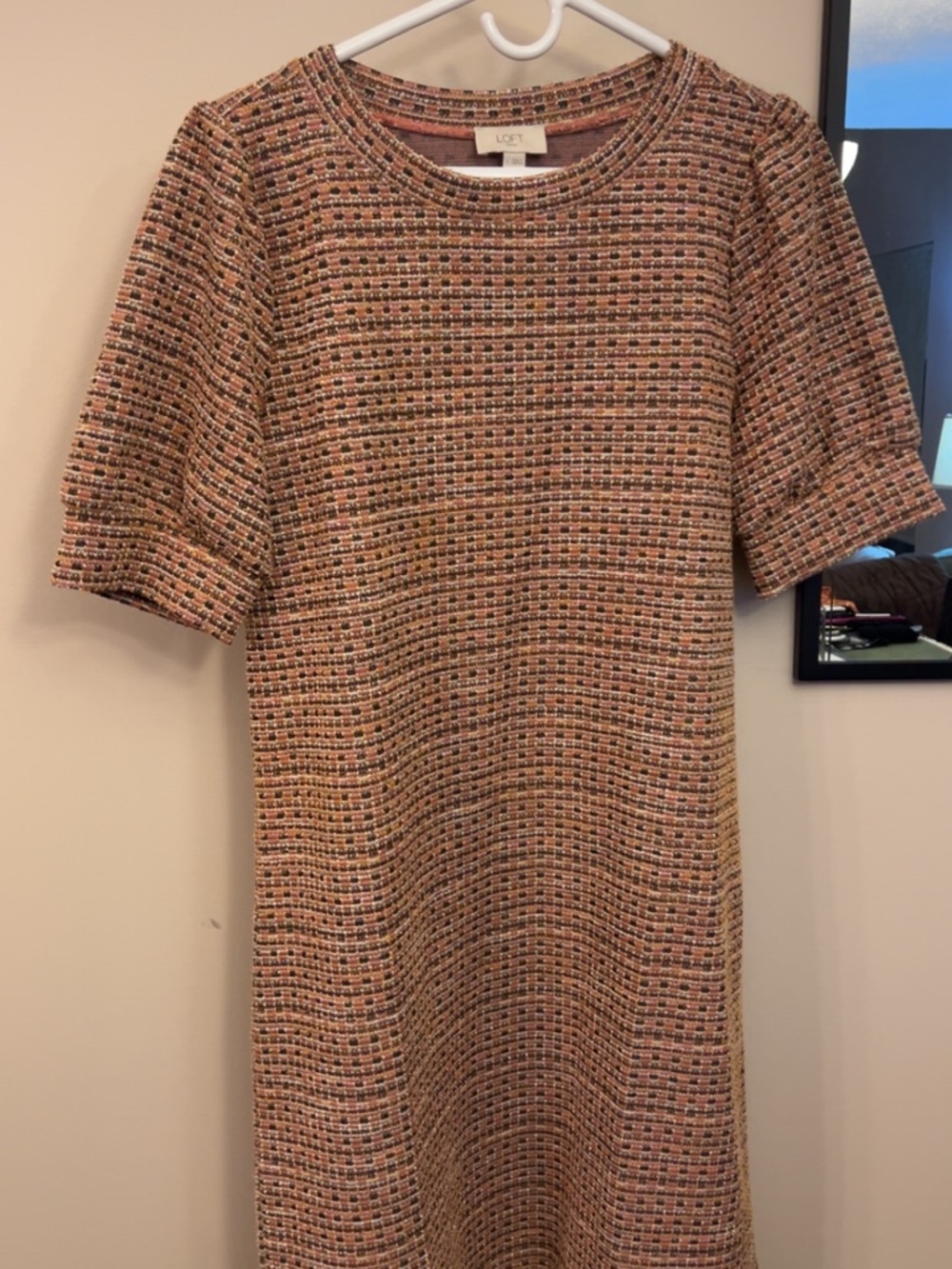 LOFT Pink Multi-Color Tweed Midi Dress